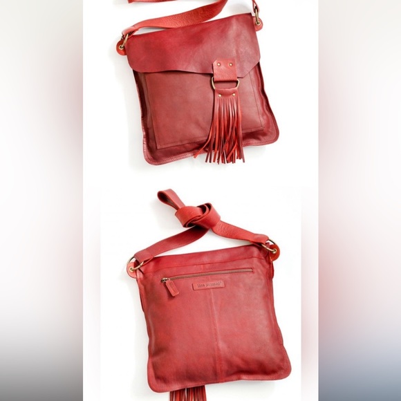 LISA LEONARD Deep Ruby Red Leather Cross-body Handbag - - Picture 9 of 12